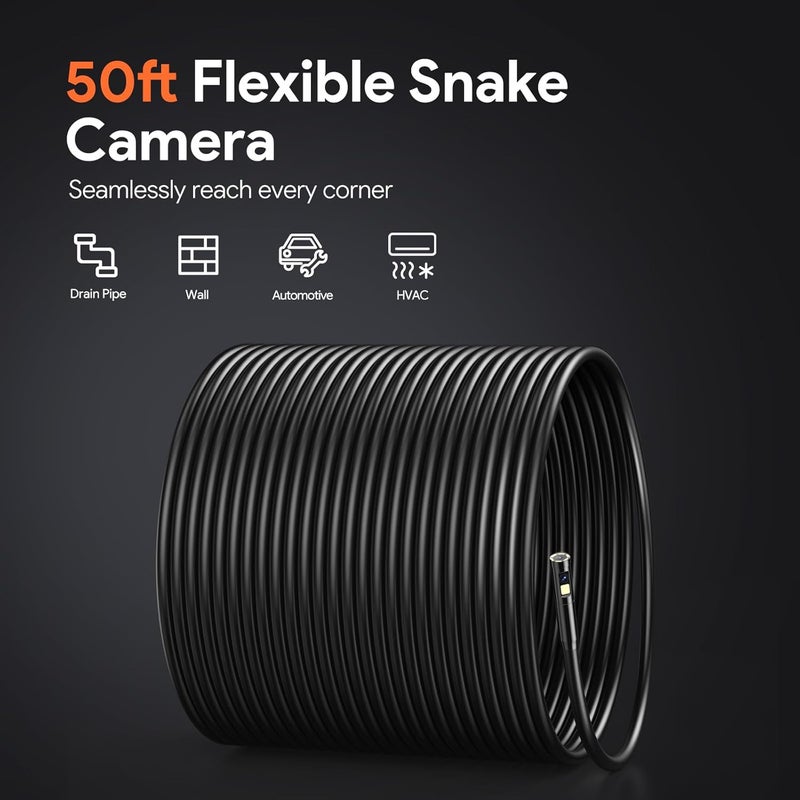 DEPSTECH 50ft Sewer Camera, 1080P HD Triple Lens Borescope, 5" IPS Screen Endoscope with Light, IP67 Waterproof Plumbing Drain Pipe Snake Inspection Camera with 32G Card, Carry Case - Image 2